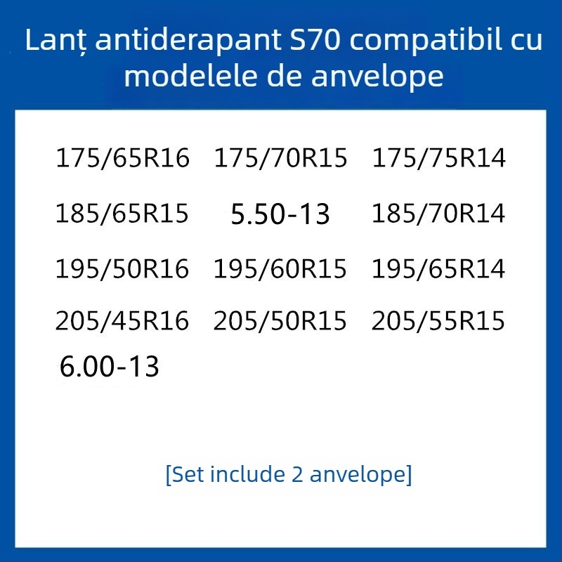 Lanț anti-derapare din cauciuc pentru pneuri pentru autoturisme, SUV-uri și furgonete — universal, aproximativ 4 kg, instalare disponibilă, potrivește 205/55R16, 235/55R18, 225/65R17