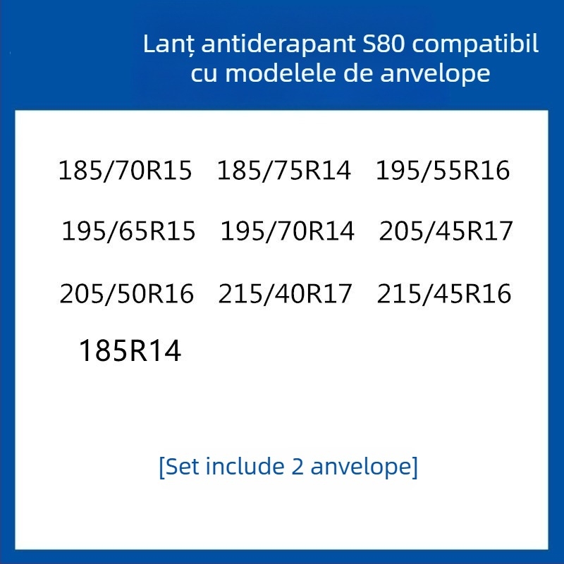 Lanț anti-derapare din cauciuc pentru pneuri pentru autoturisme, SUV-uri și furgonete — universal, aproximativ 4 kg, instalare disponibilă, potrivește 205/55R16, 235/55R18, 225/65R17