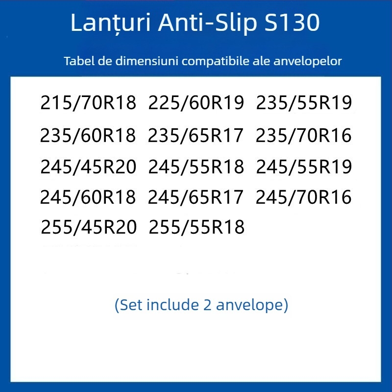 Lanț anti-derapare din cauciuc pentru pneuri pentru autoturisme, SUV-uri și furgonete — universal, aproximativ 4 kg, instalare disponibilă, potrivește 205/55R16, 235/55R18, 225/65R17