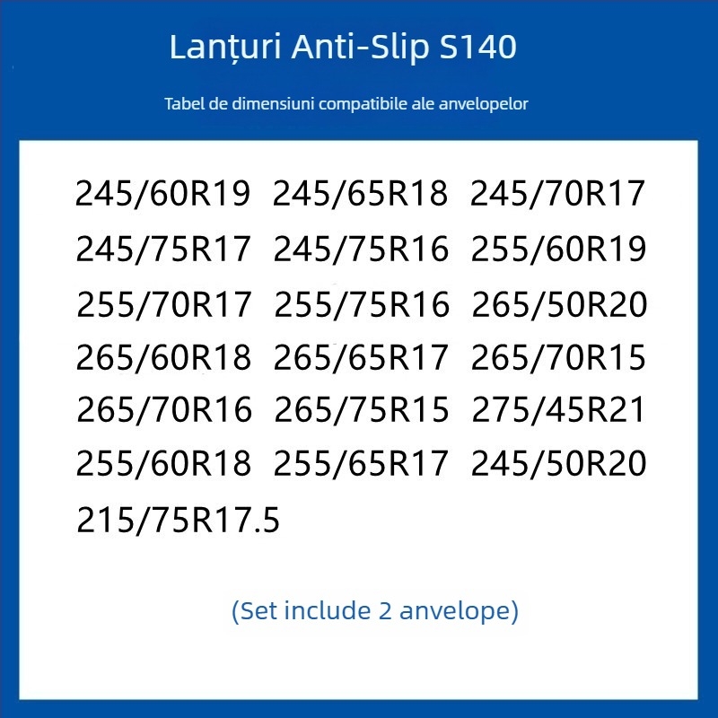 Lanț anti-derapare din cauciuc pentru pneuri pentru autoturisme, SUV-uri și furgonete — universal, aproximativ 4 kg, instalare disponibilă, potrivește 205/55R16, 235/55R18, 225/65R17