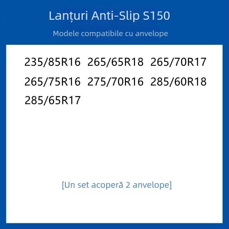 Lanț anti-derapare din cauciuc pentru pneuri pentru autoturisme, SUV-uri și furgonete — universal, aproximativ 4 kg, instalare disponibilă, potrivește 205/55R16, 235/55R18, 225/65R17