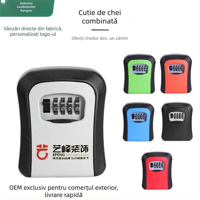 Cutie pentru chei cu parolă, montată pe perete, pentru uși anti-efracție — din ABS aluminiu, model KC-108, grosimea tijelor de încuțare 95 mm, distanța dintre tijele 95 mm