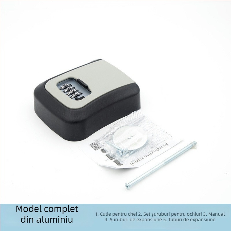 Cutie pentru chei cu parolă, montată pe perete, pentru uși anti-efracție — din ABS aluminiu, model KC-108, grosimea tijelor de încuțare 95 mm, distanța dintre tijele 95 mm