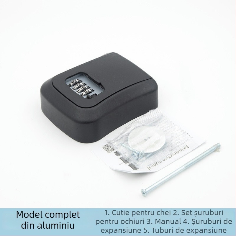 Cutie pentru chei cu parolă, montată pe perete, pentru uși anti-efracție — din ABS aluminiu, model KC-108, grosimea tijelor de încuțare 95 mm, distanța dintre tijele 95 mm