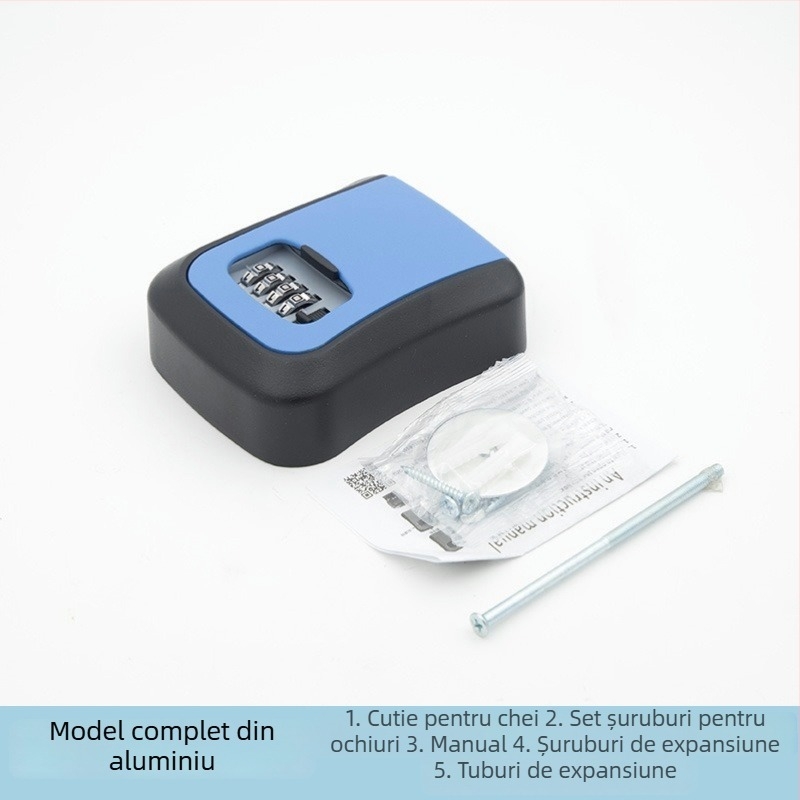 Cutie pentru chei cu parolă, montată pe perete, pentru uși anti-efracție — din ABS aluminiu, model KC-108, grosimea tijelor de încuțare 95 mm, distanța dintre tijele 95 mm