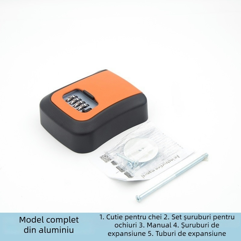 Cutie pentru chei cu parolă, montată pe perete, pentru uși anti-efracție — din ABS aluminiu, model KC-108, grosimea tijelor de încuțare 95 mm, distanța dintre tijele 95 mm