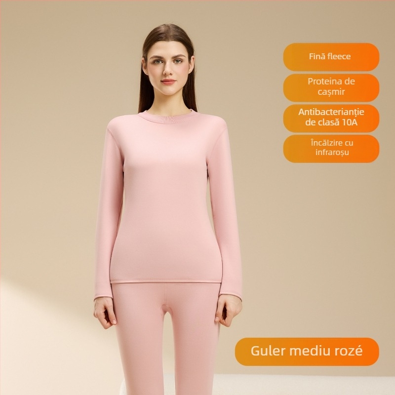 Set termic din lână de miel pentru femei, căptușeală din velur, guler rotund, mâneci lungi, pantaloni, grosime 251–300 g/m2, căldură de iarnă