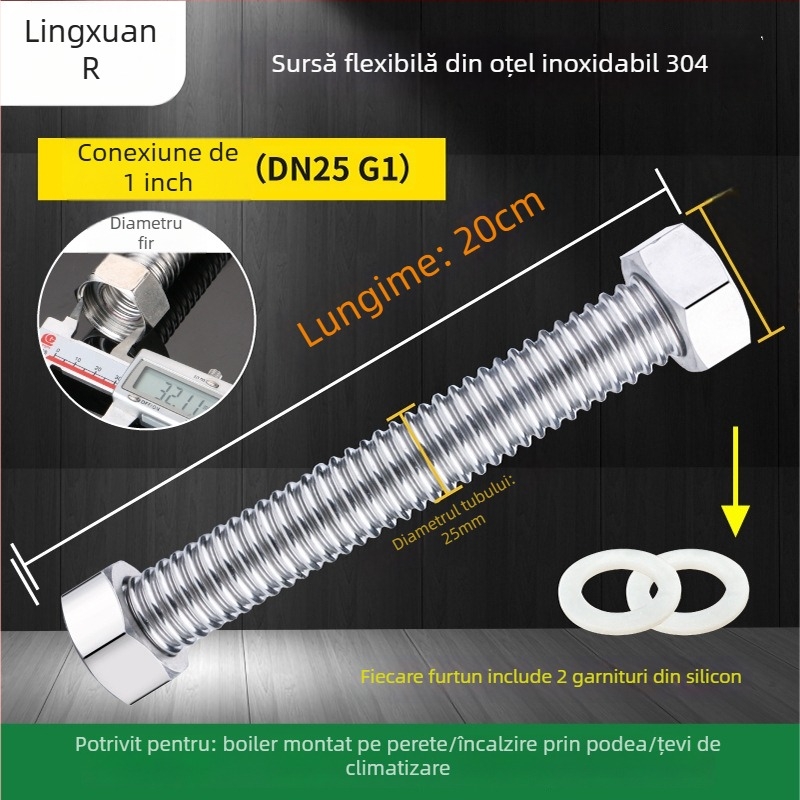 Furtun de alimentare din oțel inoxidabil 304, model LX, presiune înaltă, rezistent la temperaturi, certificat CE