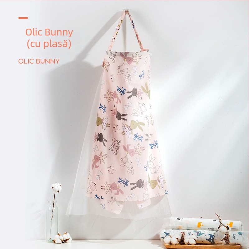 Acoperământ pentru alăptat din 95% bumbac, cu model Cartoon, mâneci scurte