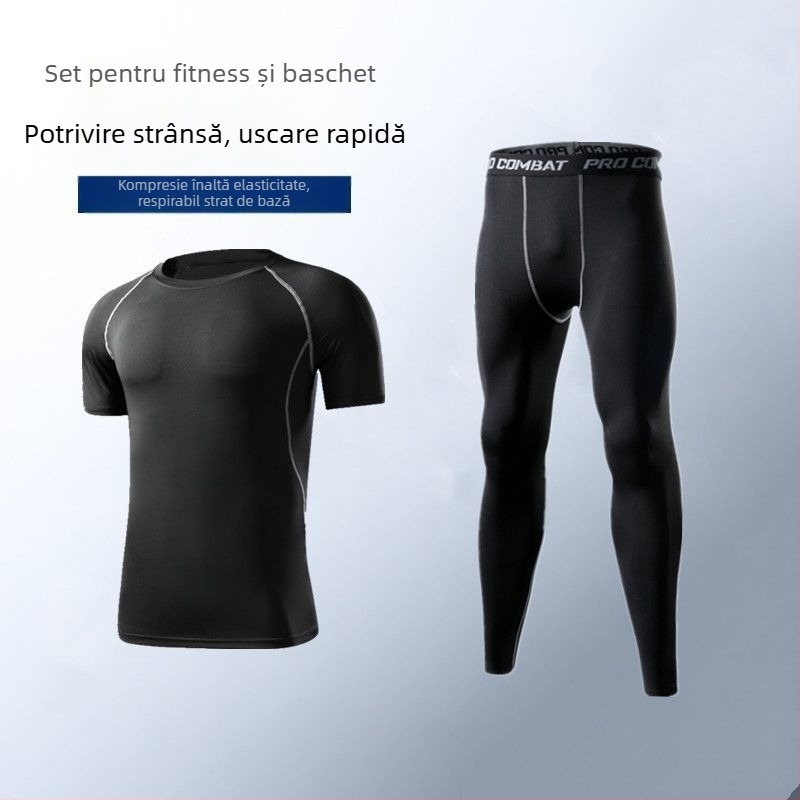 Set de bază uscat rapid pentru alergare, pentru bărbați — Colanți cu elasticitate ridicată care absorb transpirația, material Poliester/Vinilon 91–95%