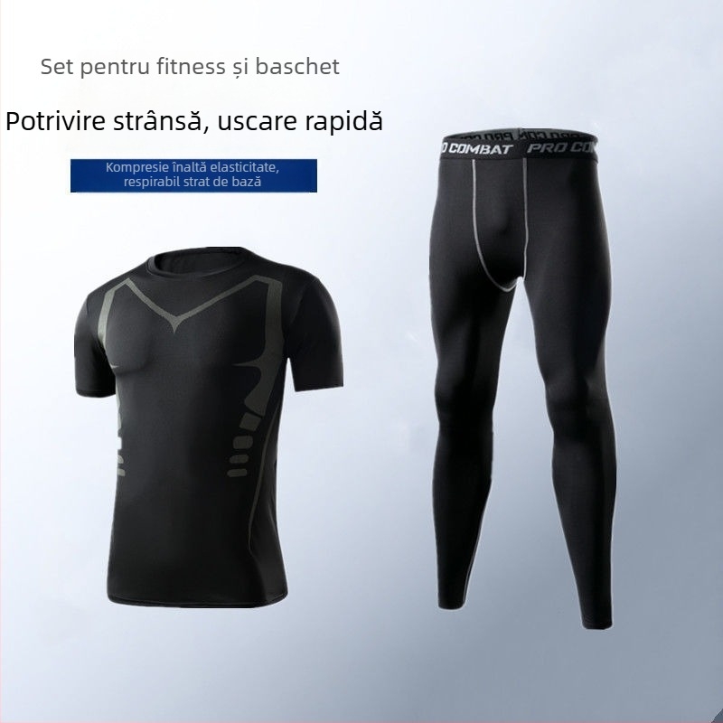 Set de bază uscat rapid pentru alergare, pentru bărbați — Colanți cu elasticitate ridicată care absorb transpirația, material Poliester/Vinilon 91–95%