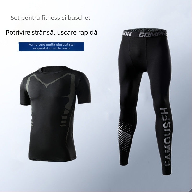 Set de bază uscat rapid pentru alergare, pentru bărbați — Colanți cu elasticitate ridicată care absorb transpirația, material Poliester/Vinilon 91–95%
