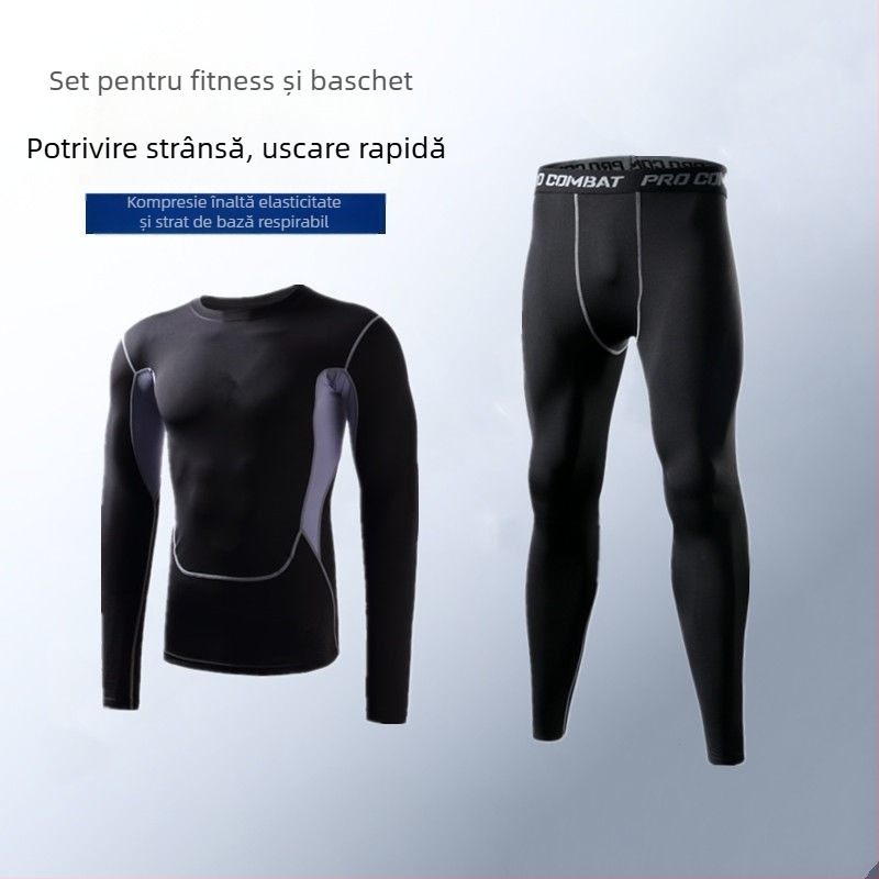 Set de bază uscat rapid pentru alergare, pentru bărbați — Colanți cu elasticitate ridicată care absorb transpirația, material Poliester/Vinilon 91–95%