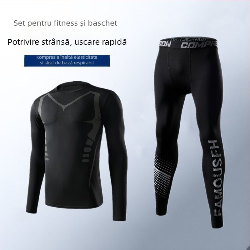 Set de bază uscat rapid pentru alergare, pentru bărbați — Colanți cu elasticitate ridicată care absorb transpirația, material Poliester/Vinilon 91–95%