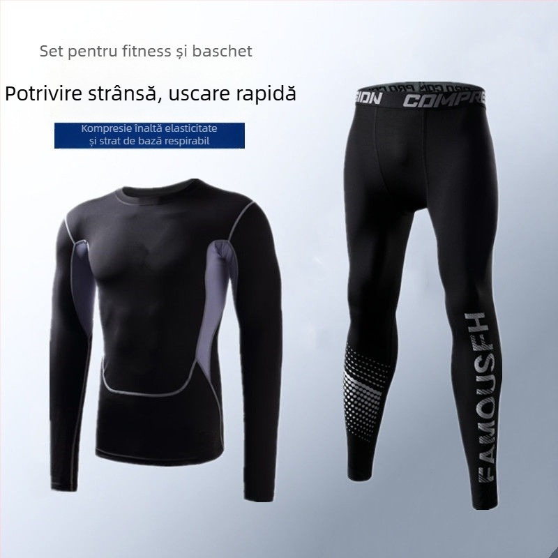 Set de bază uscat rapid pentru alergare, pentru bărbați — Colanți cu elasticitate ridicată care absorb transpirația, material Poliester/Vinilon 91–95%