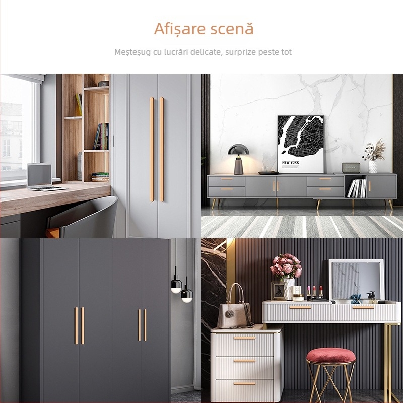 Mâner pentru ușă de dulap, în formă de I, cap rotund extins, anti-coliziune, stil modern luxos, aliaj de aluminiu, turnare sub presiune, modelul 776