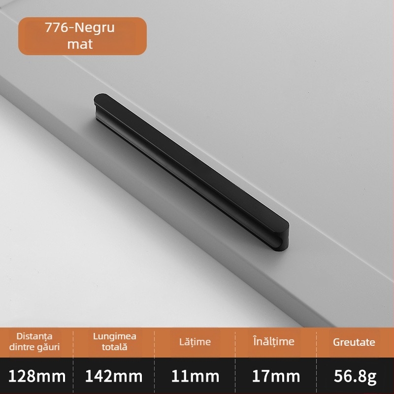 Mâner pentru ușă de dulap, în formă de I, cap rotund extins, anti-coliziune, stil modern luxos, aliaj de aluminiu, turnare sub presiune, modelul 776