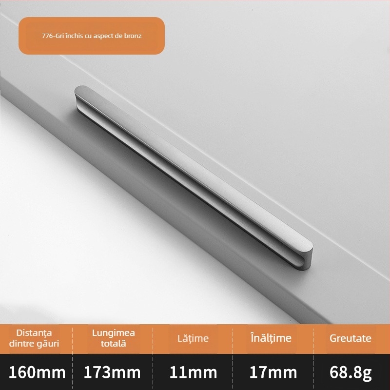 Mâner pentru ușă de dulap, în formă de I, cap rotund extins, anti-coliziune, stil modern luxos, aliaj de aluminiu, turnare sub presiune, modelul 776