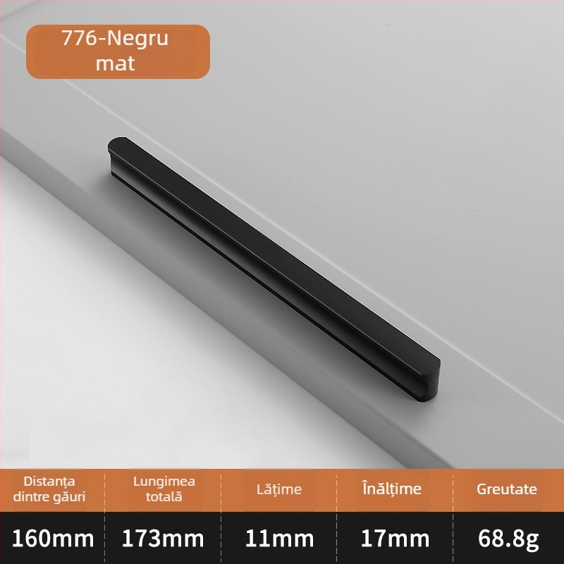 Mâner pentru ușă de dulap, în formă de I, cap rotund extins, anti-coliziune, stil modern luxos, aliaj de aluminiu, turnare sub presiune, modelul 776