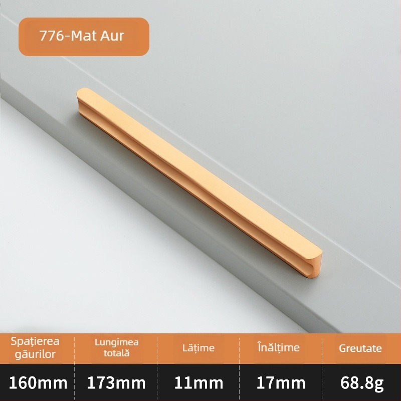 Mâner pentru ușă de dulap, în formă de I, cap rotund extins, anti-coliziune, stil modern luxos, aliaj de aluminiu, turnare sub presiune, modelul 776