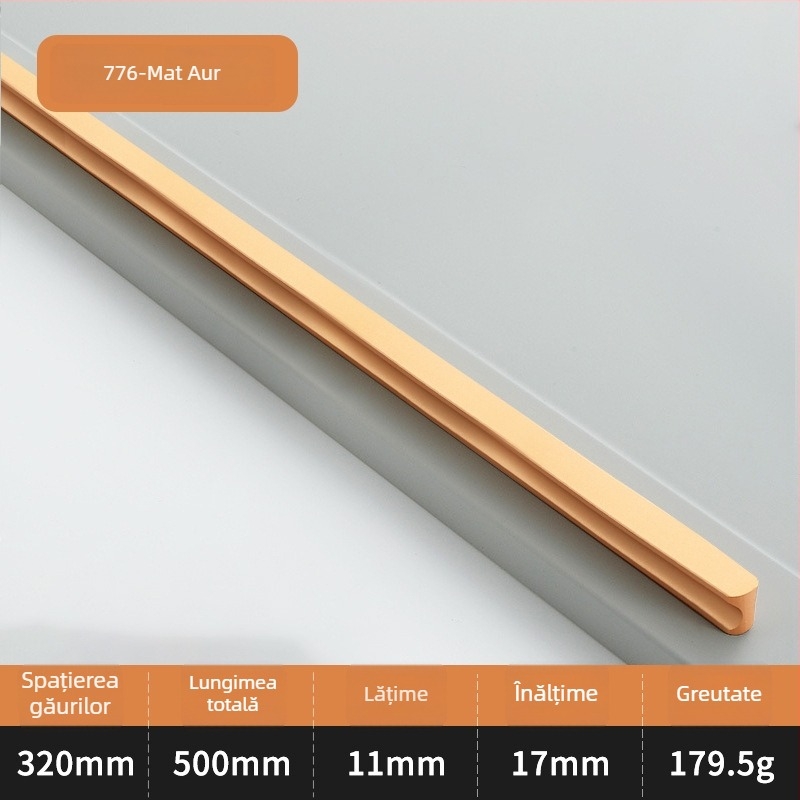 Mâner pentru ușă de dulap, în formă de I, cap rotund extins, anti-coliziune, stil modern luxos, aliaj de aluminiu, turnare sub presiune, modelul 776