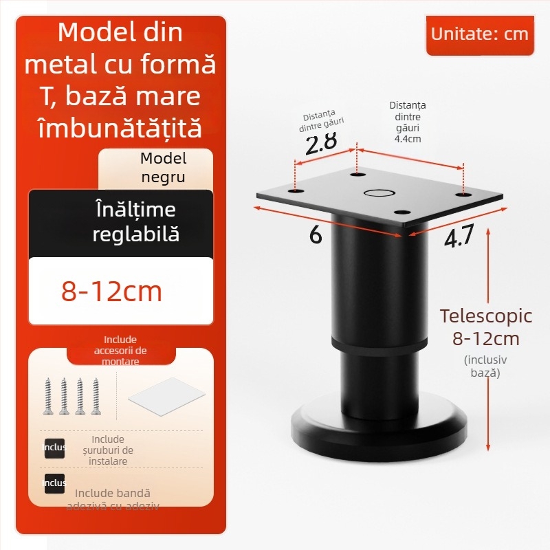 Cosma picioare telescopice reglabile pentru mobilier | potrivire universală, oțel laminat la rece, stil modern minimalist