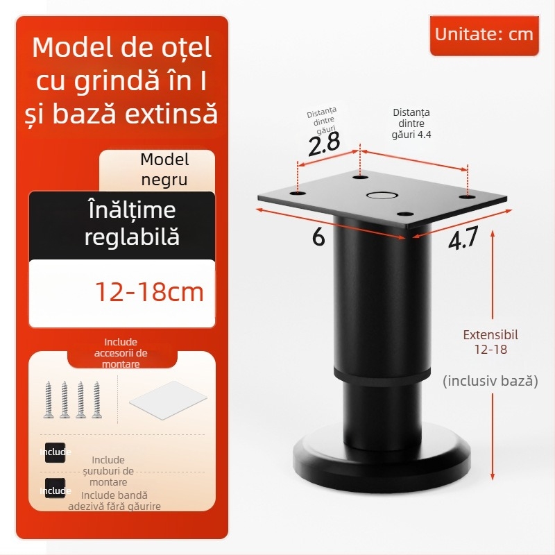 Cosma picioare telescopice reglabile pentru mobilier | potrivire universală, oțel laminat la rece, stil modern minimalist