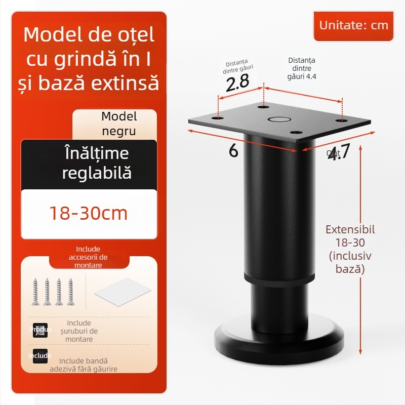 Cosma picioare telescopice reglabile pentru mobilier | potrivire universală, oțel laminat la rece, stil modern minimalist