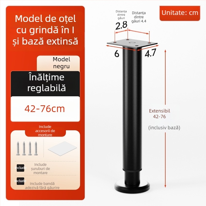 Cosma picioare telescopice reglabile pentru mobilier | potrivire universală, oțel laminat la rece, stil modern minimalist