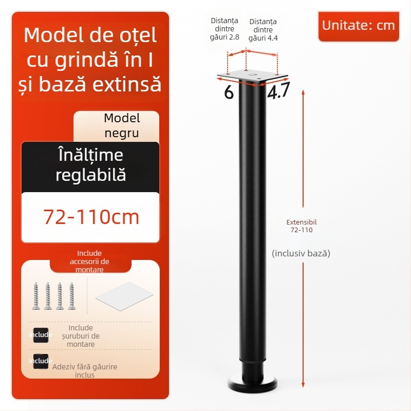 Cosma picioare telescopice reglabile pentru mobilier | potrivire universală, oțel laminat la rece, stil modern minimalist