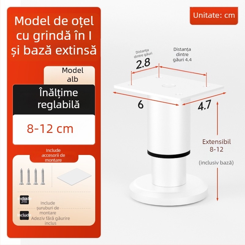 Cosma picioare telescopice reglabile pentru mobilier | potrivire universală, oțel laminat la rece, stil modern minimalist