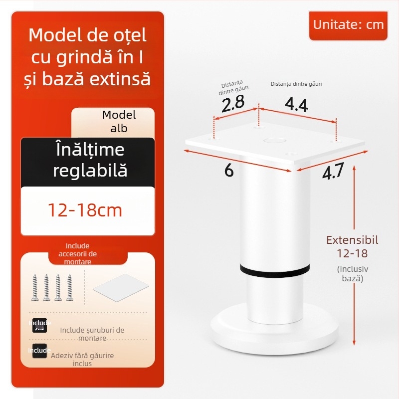 Cosma picioare telescopice reglabile pentru mobilier | potrivire universală, oțel laminat la rece, stil modern minimalist