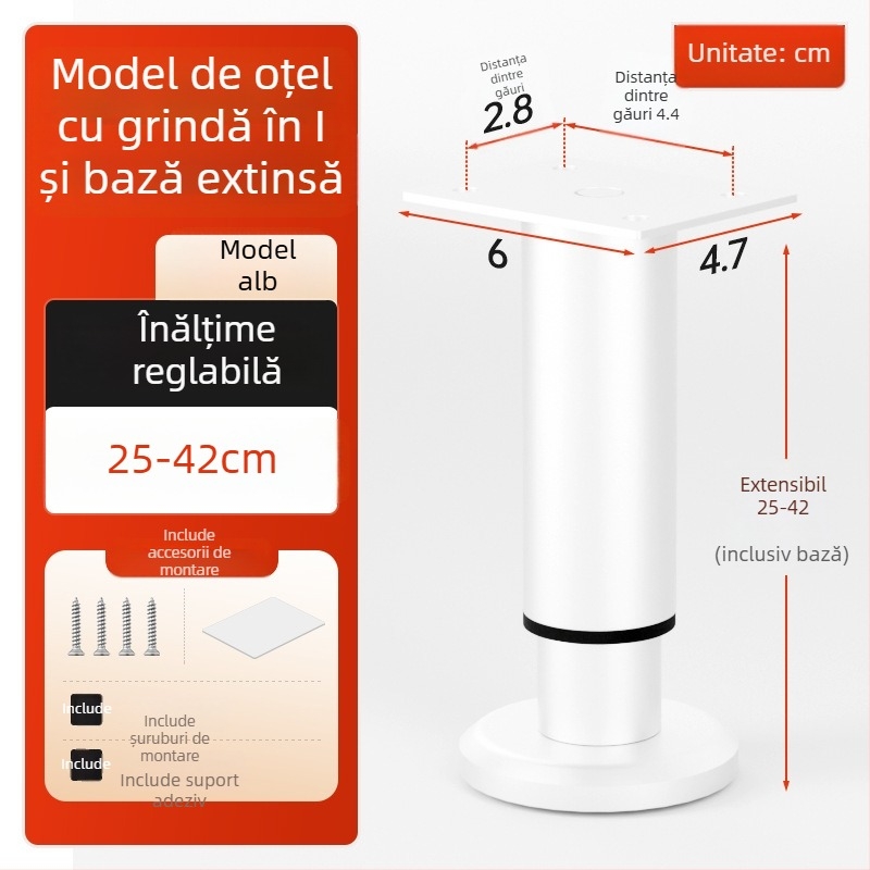 Cosma picioare telescopice reglabile pentru mobilier | potrivire universală, oțel laminat la rece, stil modern minimalist