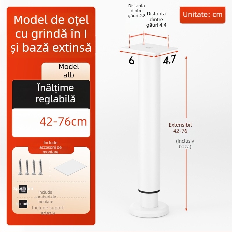 Cosma picioare telescopice reglabile pentru mobilier | potrivire universală, oțel laminat la rece, stil modern minimalist