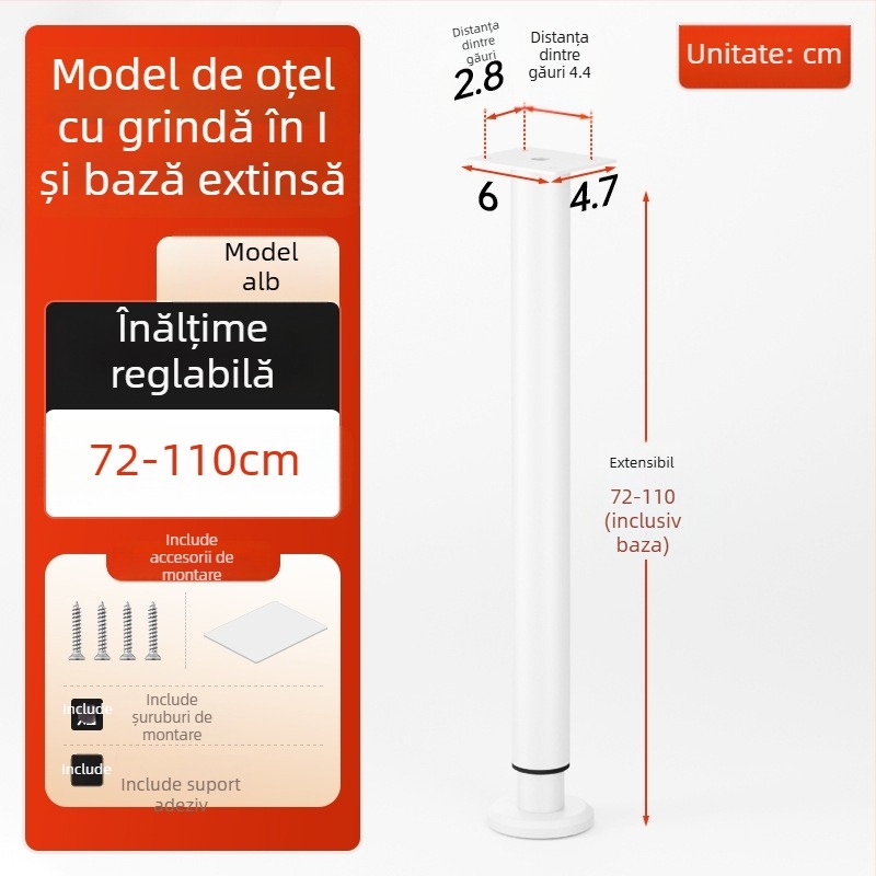Cosma picioare telescopice reglabile pentru mobilier | potrivire universală, oțel laminat la rece, stil modern minimalist