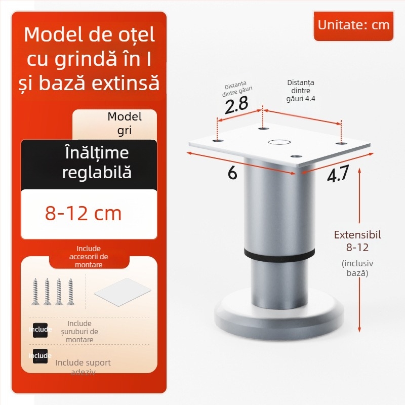 Cosma picioare telescopice reglabile pentru mobilier | potrivire universală, oțel laminat la rece, stil modern minimalist