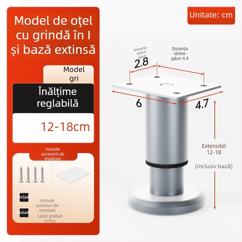 Cosma picioare telescopice reglabile pentru mobilier | potrivire universală, oțel laminat la rece, stil modern minimalist