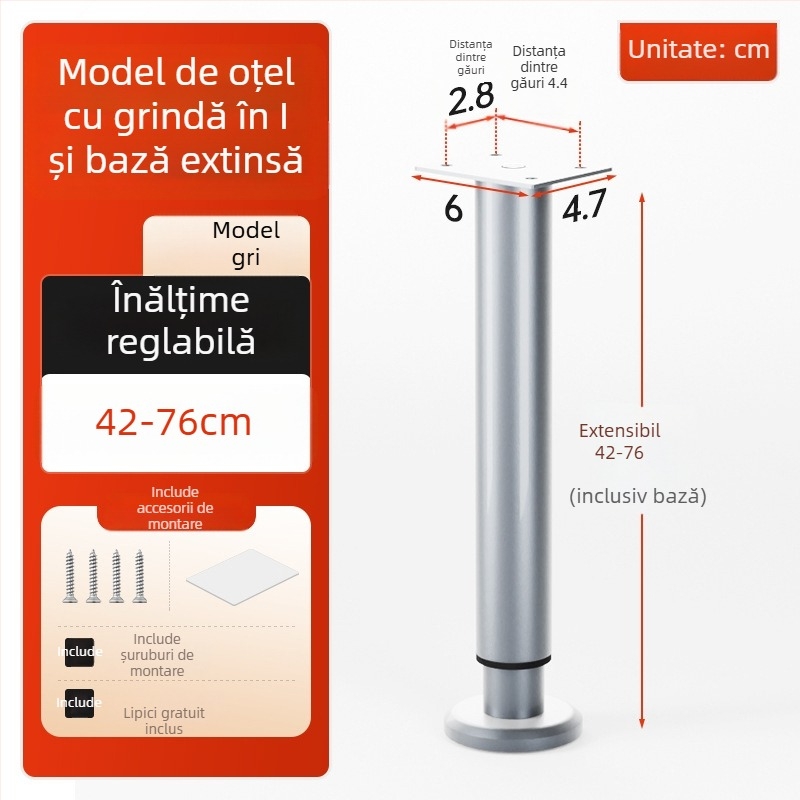 Cosma picioare telescopice reglabile pentru mobilier | potrivire universală, oțel laminat la rece, stil modern minimalist