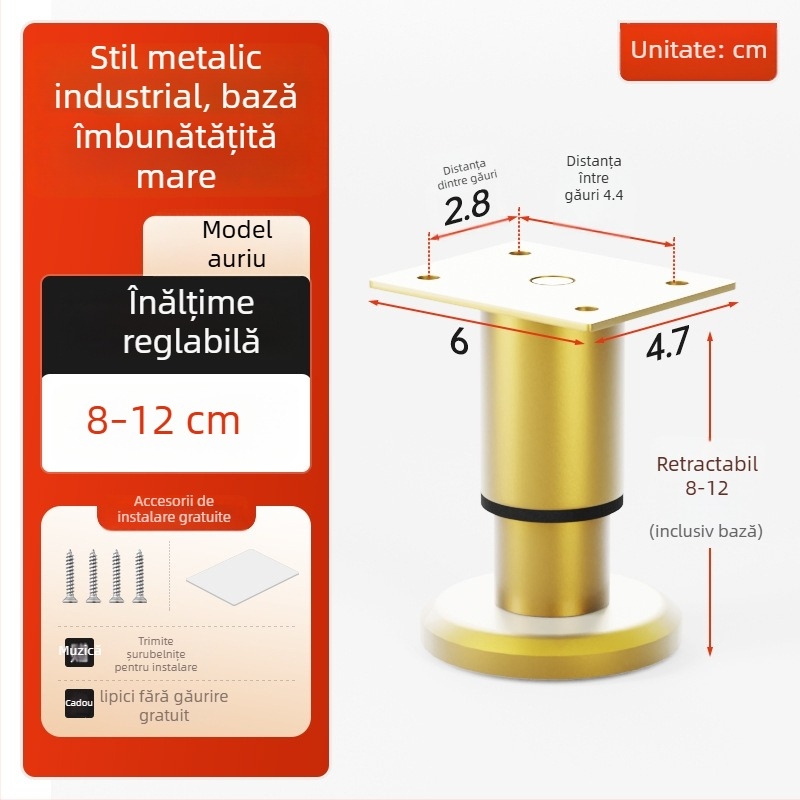 Cosma picioare telescopice reglabile pentru mobilier | potrivire universală, oțel laminat la rece, stil modern minimalist