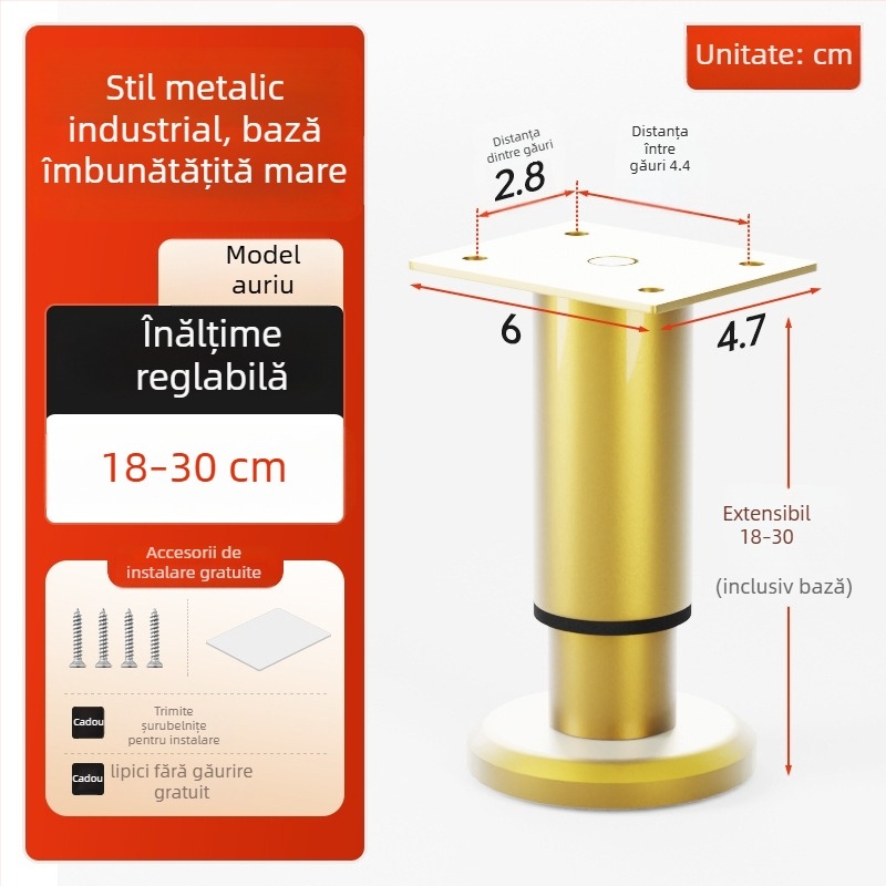 Cosma picioare telescopice reglabile pentru mobilier | potrivire universală, oțel laminat la rece, stil modern minimalist