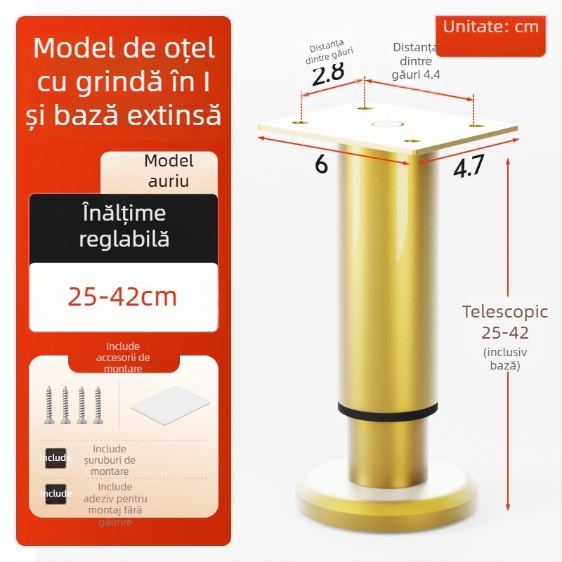 Cosma picioare telescopice reglabile pentru mobilier | potrivire universală, oțel laminat la rece, stil modern minimalist