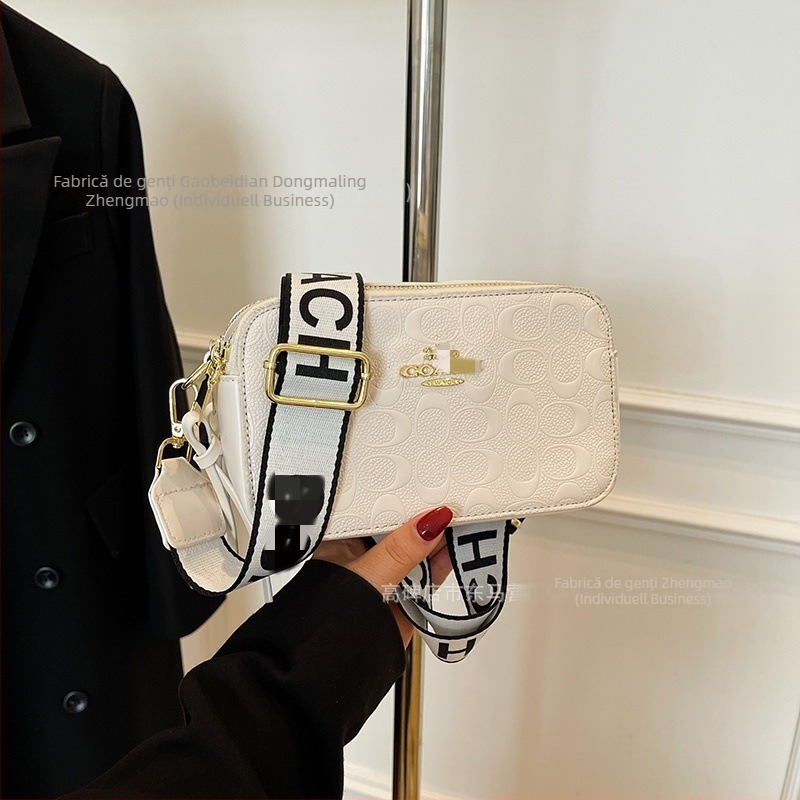 Geantă crossbody pentru cameră, PU, formă orizontală pătrată, fermoar, căptușeală poliester, curea de umăr simplă