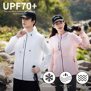 Jachetă de exterior cu glugă, unisex, protecție UV 70+, impermeabilă