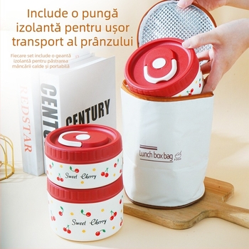 Cutie de prânz din oțel inoxidabil 304, izolație termică, etanșă, portabilă, design multistrat cu până la patru niveluri, compatibilă cu cuptorul cu microunde