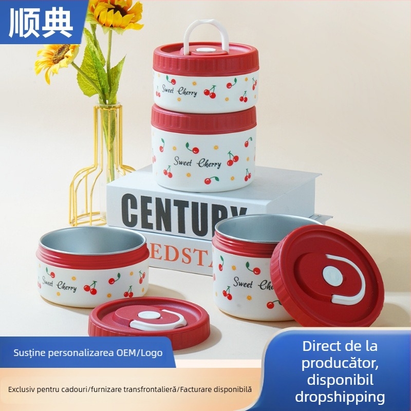 Cutie de prânz din oțel inoxidabil 304, izolație termică, etanșă, portabilă, design multistrat cu până la patru niveluri, compatibilă cu cuptorul cu microunde