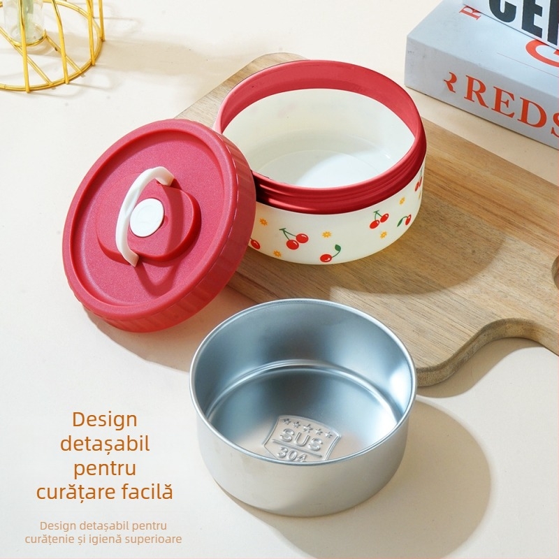 Cutie de prânz din oțel inoxidabil 304, izolație termică, etanșă, portabilă, design multistrat cu până la patru niveluri, compatibilă cu cuptorul cu microunde