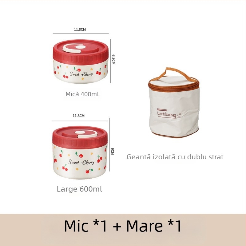 Cutie de prânz din oțel inoxidabil 304, izolație termică, etanșă, portabilă, design multistrat cu până la patru niveluri, compatibilă cu cuptorul cu microunde