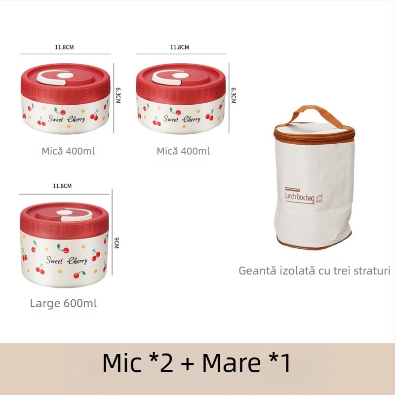 Cutie de prânz din oțel inoxidabil 304, izolație termică, etanșă, portabilă, design multistrat cu până la patru niveluri, compatibilă cu cuptorul cu microunde