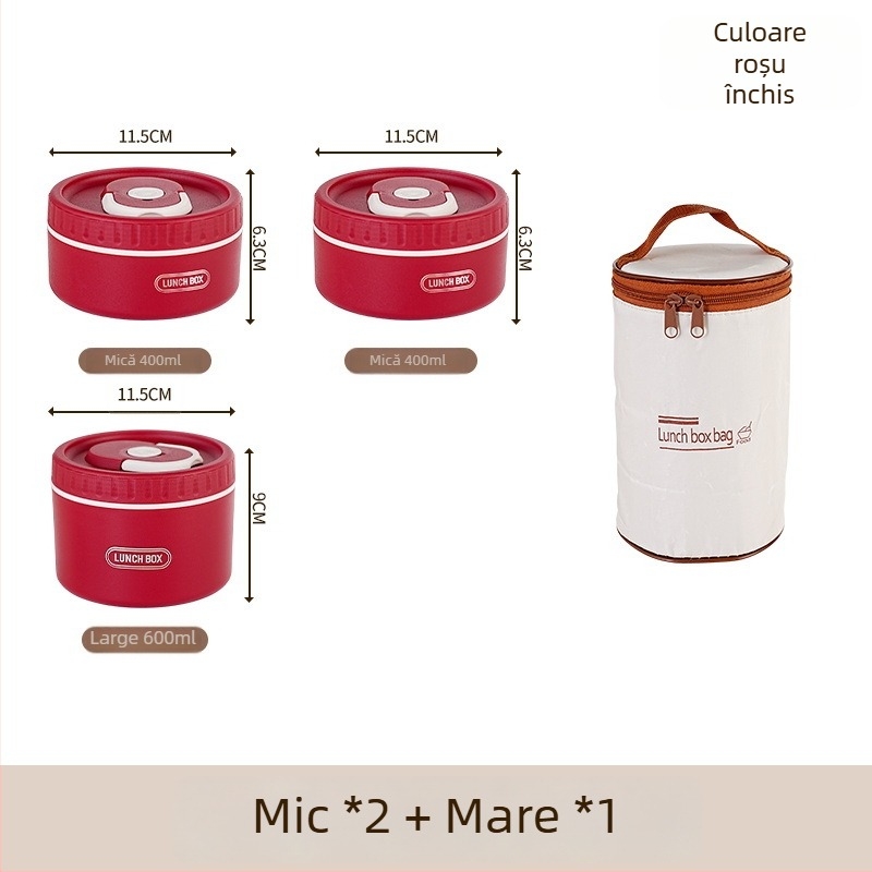 Cutie de prânz din oțel inoxidabil 304, izolație termică, etanșă, portabilă, design multistrat cu până la patru niveluri, compatibilă cu cuptorul cu microunde