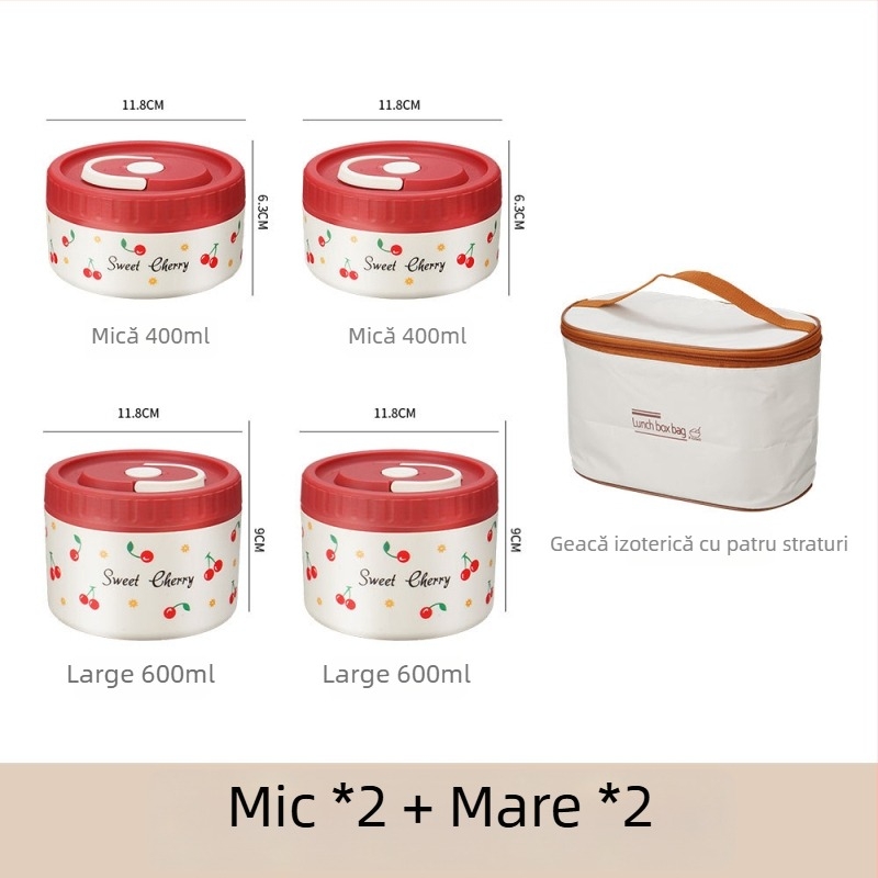 Cutie de prânz din oțel inoxidabil 304, izolație termică, etanșă, portabilă, design multistrat cu până la patru niveluri, compatibilă cu cuptorul cu microunde